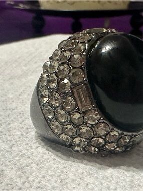 Juicy Couture Black Cabochon Ring with Clear Crystal Pavé